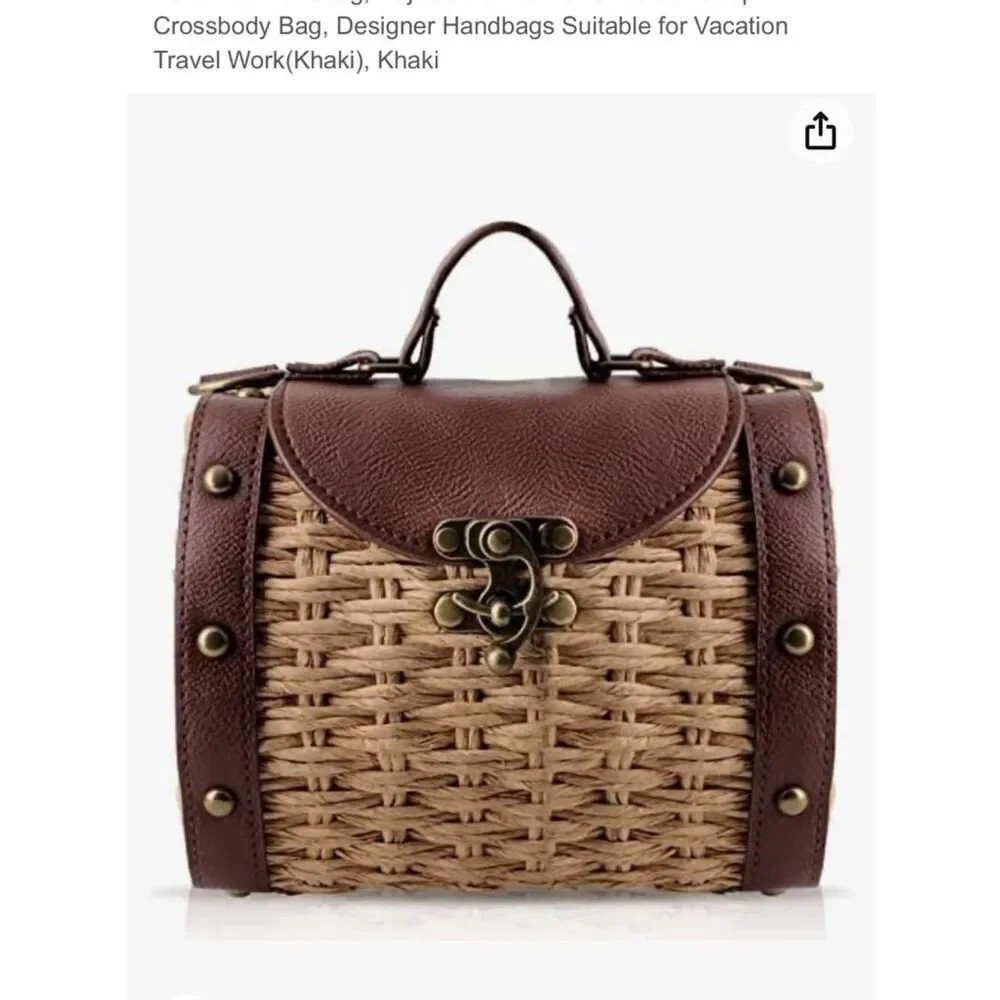 Womens Straw Handbag Shoulder Bag for Beach Travel and Everyday Use Dark Brown